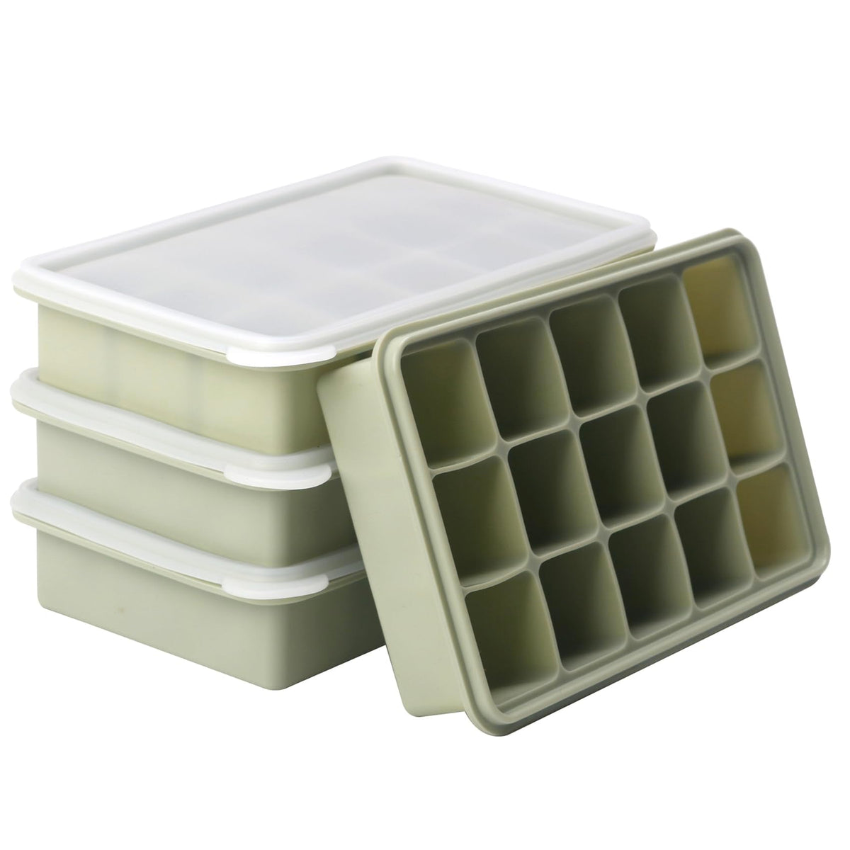 2 Tbsp Silicone Freezer Molds - Perfect for Storing Garlic, Herbs, Ginger, Pesto, Tomato Paste, Lemon Juice, Purees and More - Silicone Food Freezer Tray (Green 4 Pack)