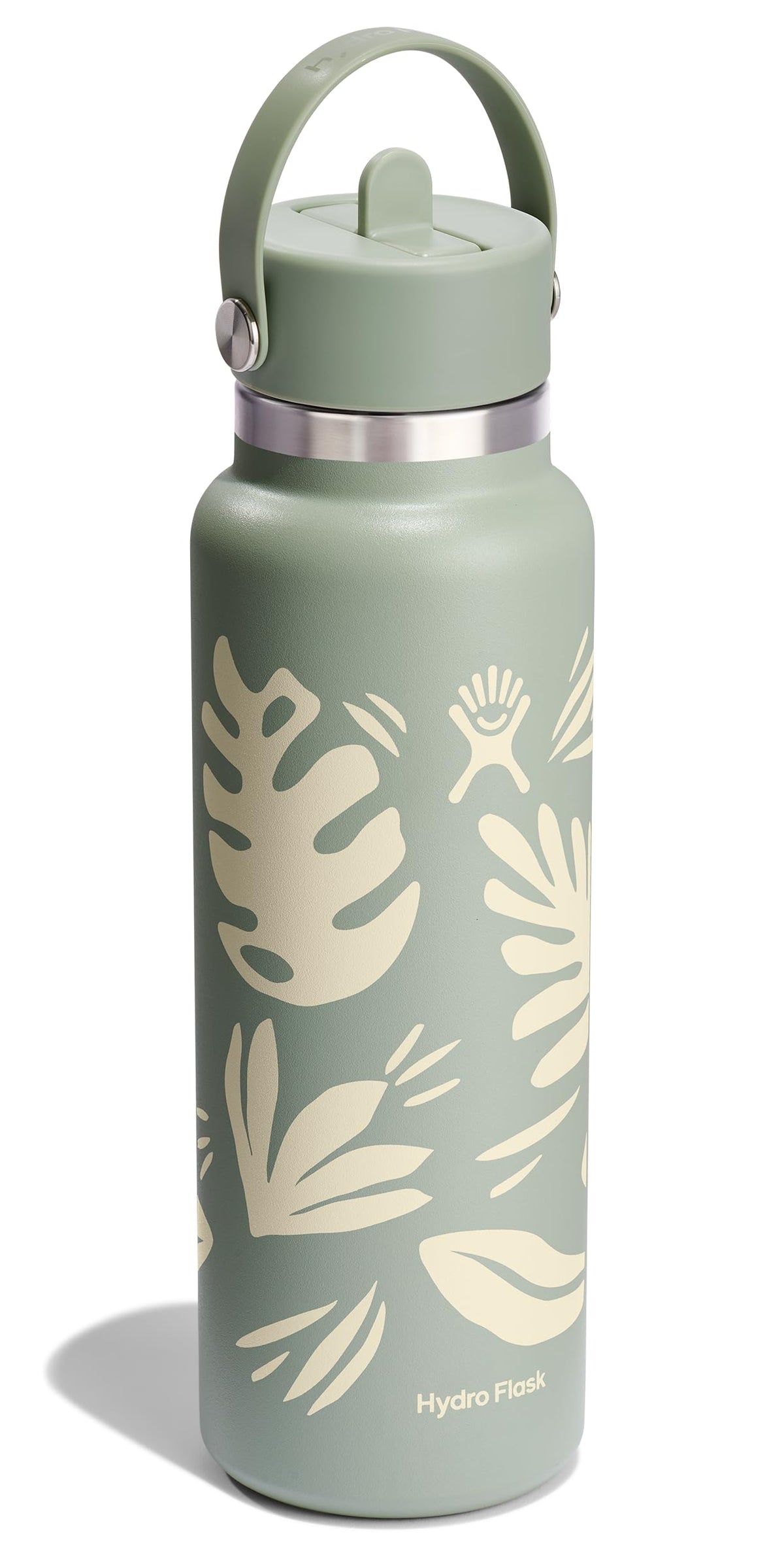 Hydro Flask Water Bottle - Insulated Stainless Steel - Wide Mouth Flex Straw Lid, Non Spill, Leakproof and Refillable in 40 Oz Botanical Bliss Agave