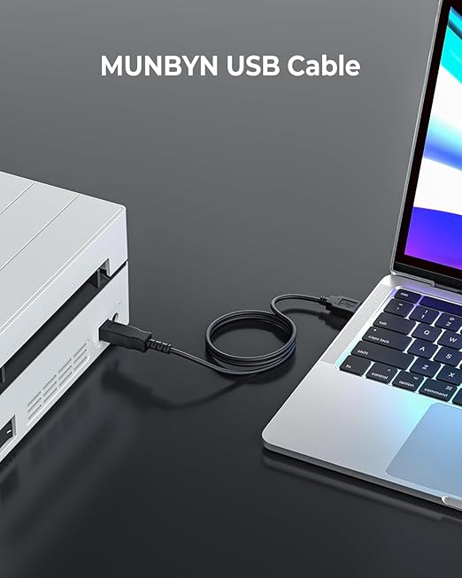 MUNBYN USB Cable, Black USB Cord for 130B, 941B, and P941 Thermal Printers, and Other Shipping Label Printers
