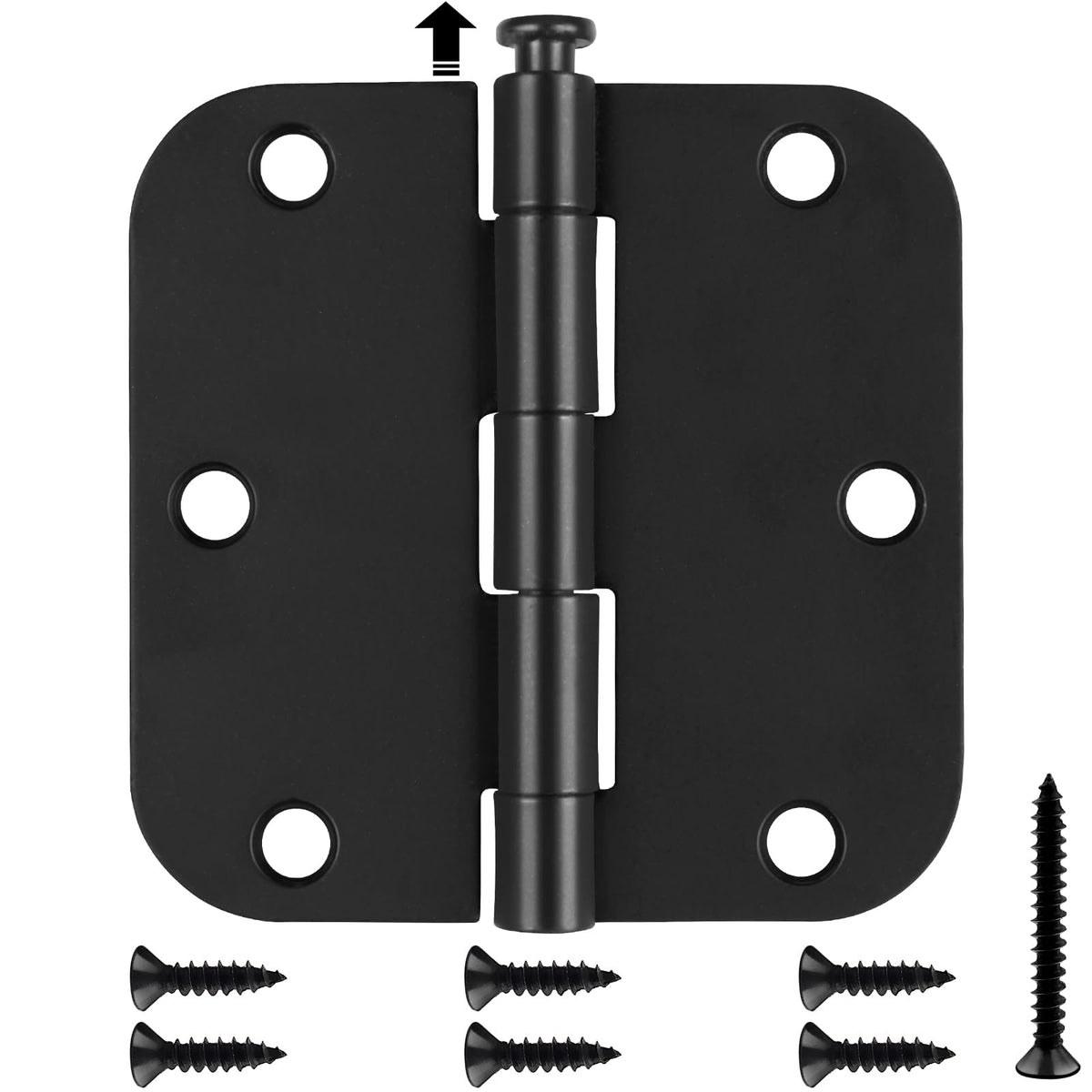 Estmoon 42 Pack Matte Black Door Hinges 3.5 x 3.5 Inch, 5/8" Radius Rounded Interior Hinges for Standard Doors, 6 Holes