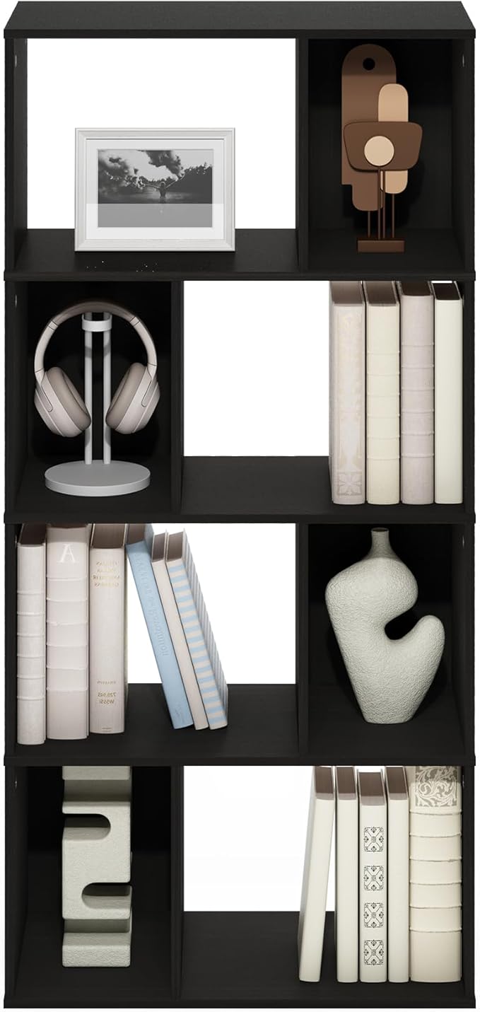 Furinno DALY Book Shelf, 8-Cube Bookshelf, Cube Storage Organizer Bookcase with Irregular Compartments, 11.7 x 23.6 x 49, for Living Room, Bedroom, Home Office, Espresso