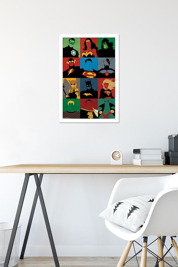 Trends International DC Comics - Justice League - Minimalist Wall Poster, 14.725" x 22.375", White Framed Version