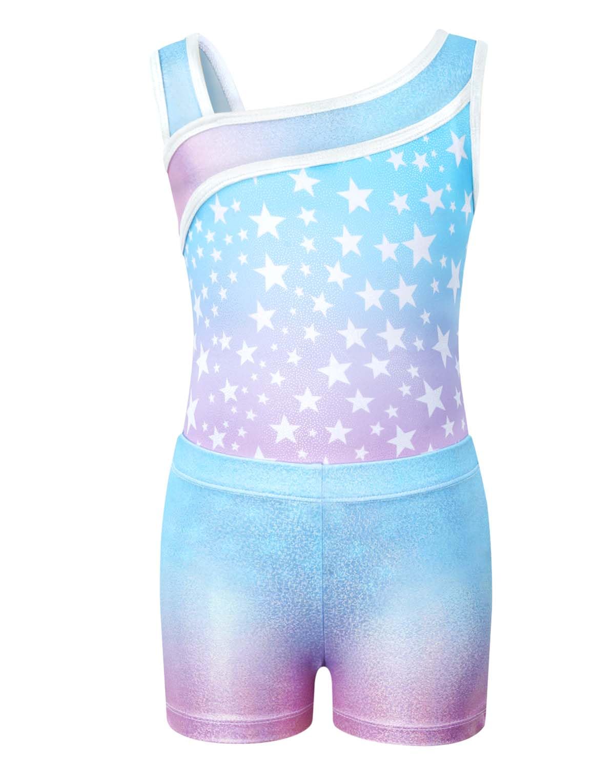 JiAmy Girls Gymnastics Leotards, Glitter Ballet Dance Unitards Biketards Activewear with Short & Hairband for Kids 3-4 Years