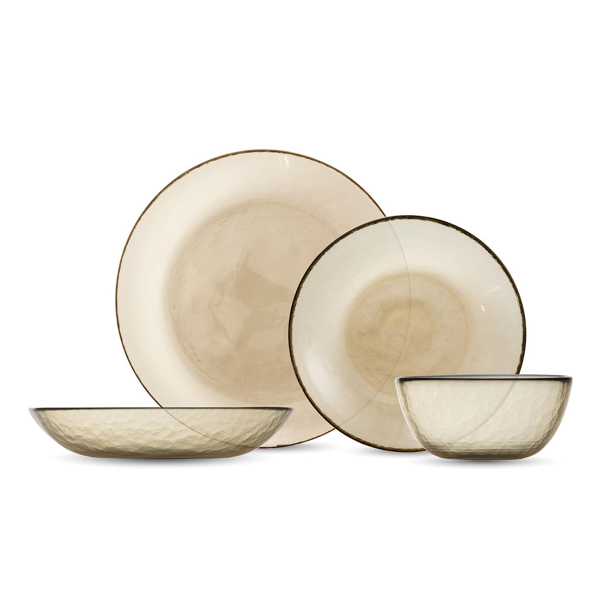 FORTESSA Los Cabos Tableware, 16-Piece Glass Dinnerware Set with 4 Dinner Plates, 4 Salad Plates, 4 Coupe Bowls and 4 Cereal Bowls, Dishwasher-Safe Glass Plate Set, Pink