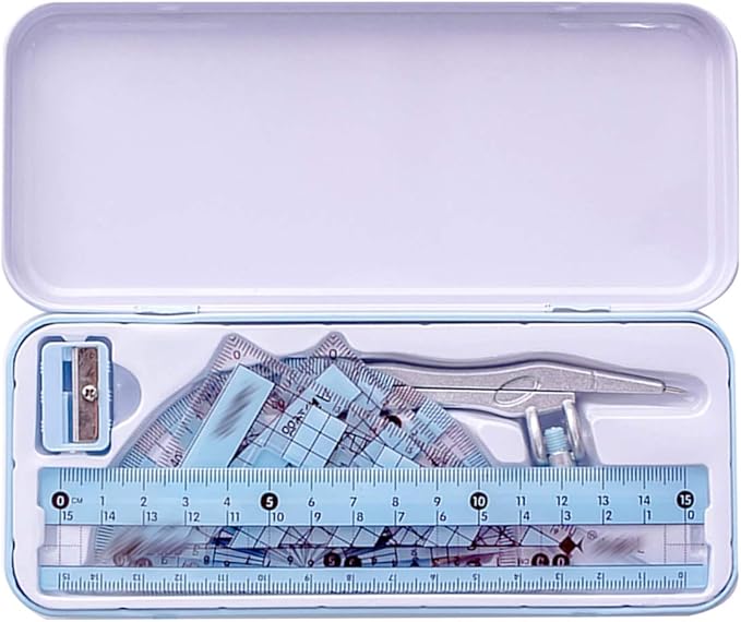 LABANCA 8 Pcs Compass Set with Protractor Rulers Pencil for Math Geometry (X-Blue)