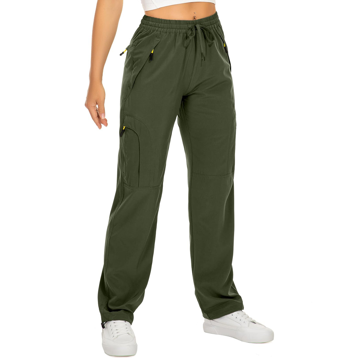 Womens Hiking Pants Quick Dry UPF 50 Lightweight Travel Golf Cargo Safari Pants Zipper Pockets,6608,Army,Petite XS