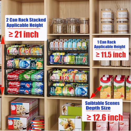 JKsmart 2-Tier Stackable Can Rack Organizer for Pantry, Adjustable Can Dispenser Holds Up to 60 Cans, Can Storage Holder for Various Ounces of Canned Food Soda Drinks, Black, 2 Pack - size: 2 Tier - 2Pack