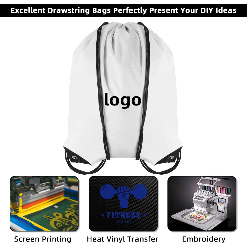 GoodtoU Drawstring Bags Bulk Nylon Backpack Draw String Back Bag Cinch Sack Drawstring Gym Bag Backpack for Sport, Traveling, Team (White, 128Pcs)