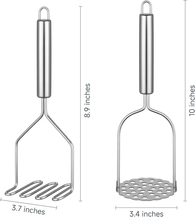 Maclia 2PCS Stainless Steel Mashed Potato Masher for Vegetable, Ground Beef