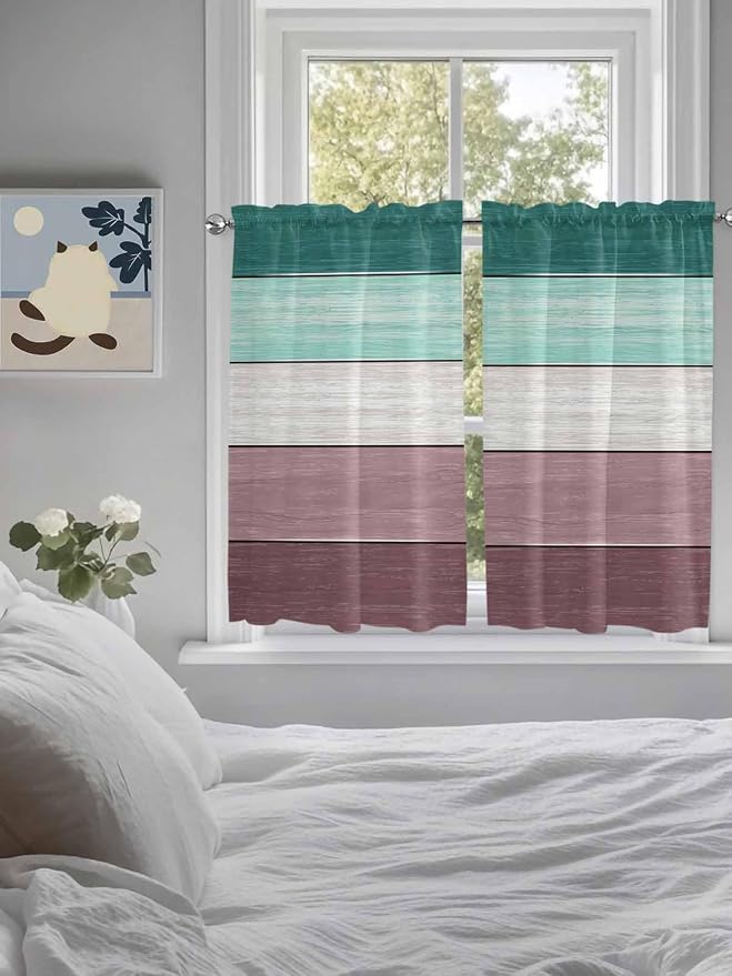 Retro Farm Woodcuts Texture Window Valance Curtains, 2 Panel