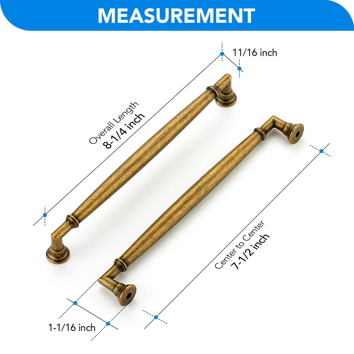 HOME EDIT 10 Pack 7-1/2 Inch Antique Brass Cabinet Handles Solid Zinc Alloy Pulls for Kitchen, Dresser, Closet & Bathroom Cabinets Hardware