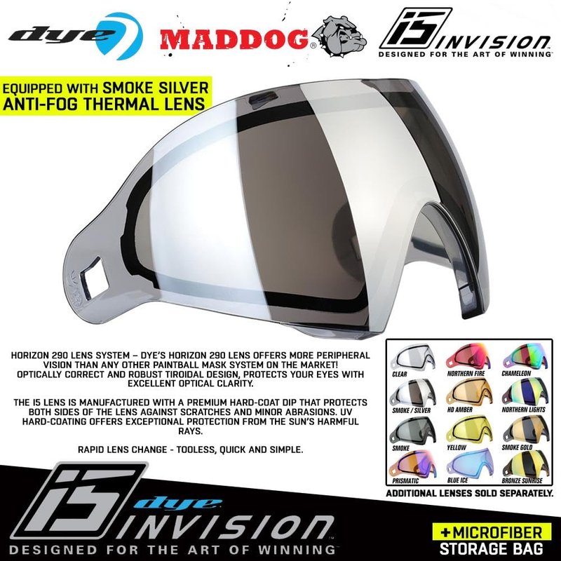 Maddog Dye i5 Thermal Dual-Pane Anti-Fog Lens Paintball Airsoft Mask Goggle System Combo with Microfiber Storage Bag | High Performance Safety Certified Protection - Shades - Grey/White/Black