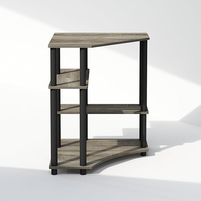 Furinno Turn-N-Tube Storage Shelves, 4-Tier Corner Shelf, Display Rack, Corner Bookshelf, for Organization and Storage, Living Room, Home Office, French Oak