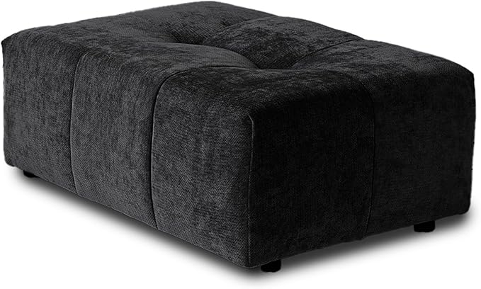 JACH Modern Ottoman Seat for Living Room, Linen Fabric Ottomans, Minimalist Foot Stool, Comfy Breathable Footstool for Living Room Apartment (Black)