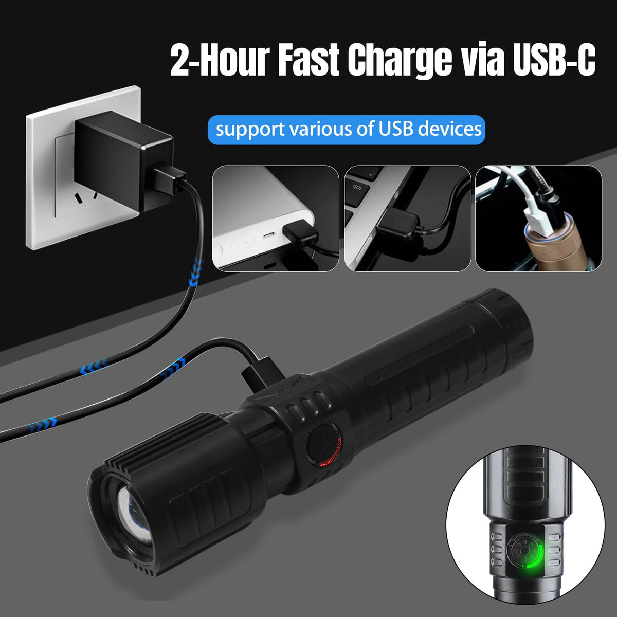 Puyinii LED Tactical Flashlight Rechargeable High Lumens 3 Modes 2 Pack