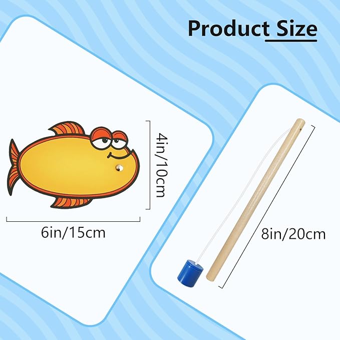 Magnetic Fishing Game, 24 Dry Erase Fish and 2 Wooden Toy Fishing Pole Sight Word Games Educational Toys for Kids, Kindergarten & Family