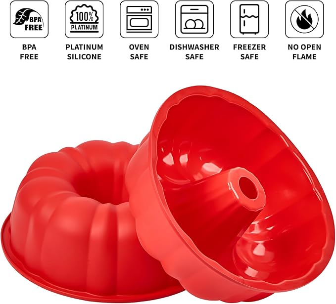 Puyeipt 10 Inch Silicone Fluted Tube Cake Pan, 2 Pack