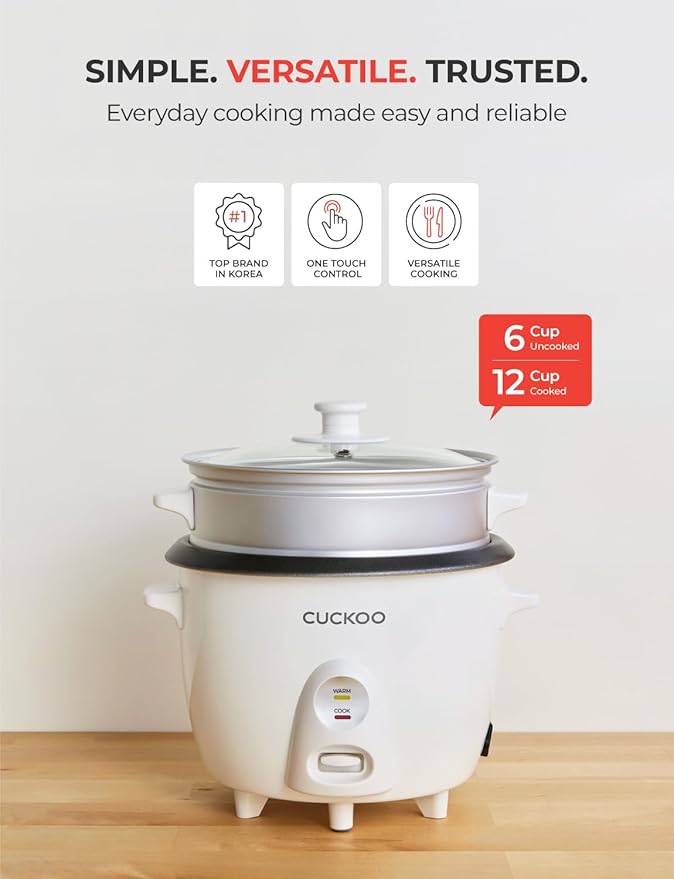 CUCKOO One-Touch Rice Cooker and Warmer, 12-Cup Cooked, White, CR-0601C