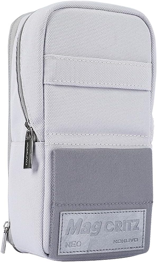 KOKUYO Pencil Case Pouch, Standing Pen Pouch Bag, Foldable Magnetic Stand up Phone Pencil Holder Organizer, Large Capacity Portable Pencil Box for School Office Supplies. (Mag Critz Neo - Grey)