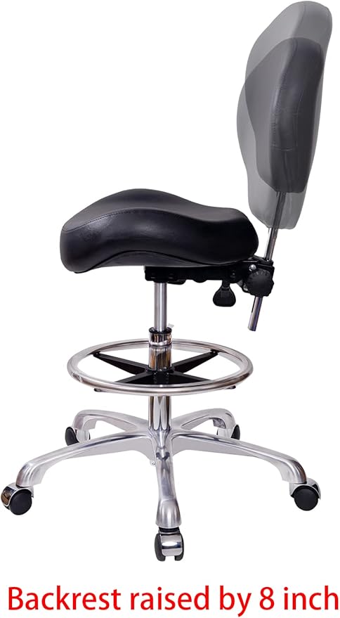 Height Adjustable Rolling Stools Drafting Chair with Backrest & Foot Rest,Work from Home,Studio,Dental,Office for Desk,Salon,Art Studio, Tattoo,Garage, Kitchen, Counter, (Black)
