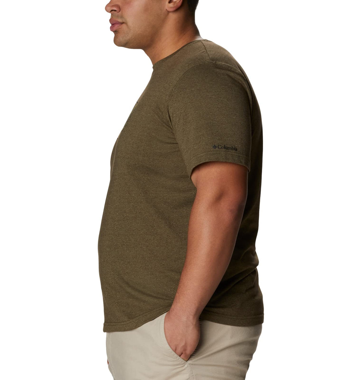 Columbia Men's Thistletown Hills Graphic Short Sleeve, Olive Green Heather/Wanderland Graphic, Small