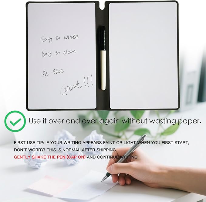 Portable Small Dry Erase Board Whiteboard Notebook Handheld, Reusable White Board Dry Erase Notebook for Desk, at Home Office Study Essentials-9.5" x 6.6" (Black-New)