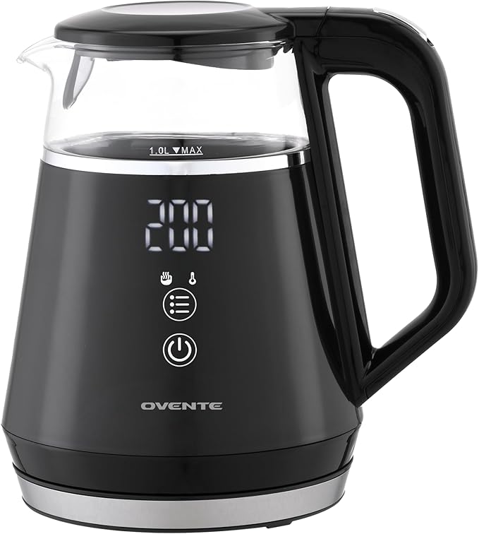 OVENTE 1L Electric Kettle with Temperature Control, 1500W, Black KD95B