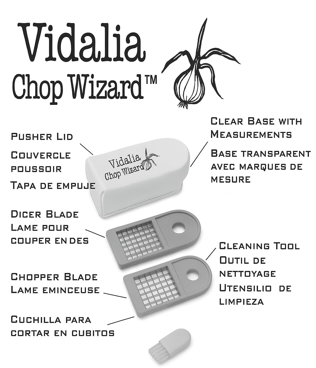 Vidalia Chop Wizard Vegetable Chopper – Original As Seen On TV Food Dicer with 2 Stainless Steel Blades, Large 2-Cup Container, Cleaning Tool, Dishwasher Safe Onion & Vegetable and Fruit Cutter