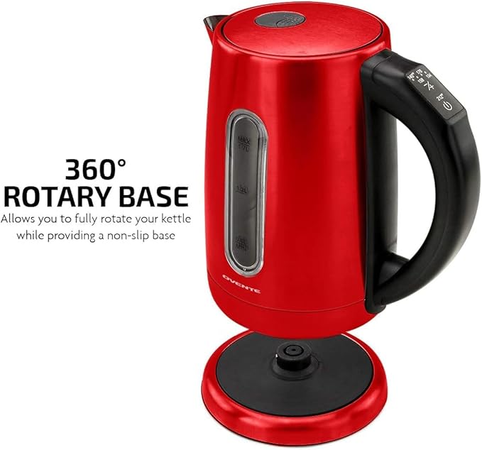 OVENTE Stainless Steel Electric Kettle with 5 Preset Settings, Red KS58R