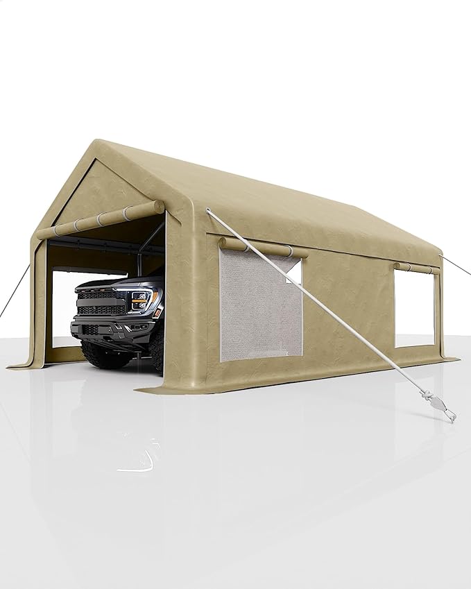 10X20 Ft Carport, Portable Carport with 4 Roll-Up Windows,Doors,Car Port with 200g PE Tarp for Car Boat Truck Motorcycle, Waterproof & UV Protected, Anti-Snow Portable Garage Kit Tent