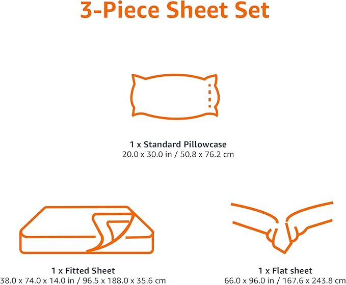Amazon Basics Lightweight Super Soft Easy Care Wrinkle Free Microfiber 3 Piece Bed Sheet Set with 14-Inch Deep Pockets, Twin, Dark Gray, Solid, Kids, Men & Women Bedding