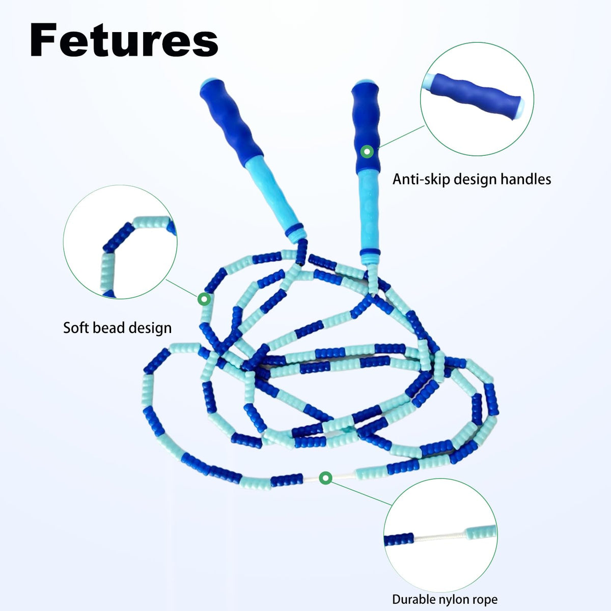BIRDDIE Soft Beaded Jump Ropes, Adjustable Length Skipping Rope, Tangle Free Segmented Jumping Rope for Kids and Adults Exercise, Fitness 9.2 Ft (3Pack)