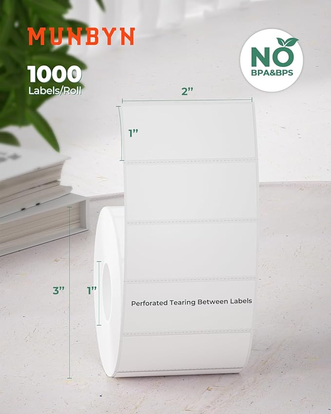 MUNBYN 2x1In Thermal Sticker Labels, Address Barcode Self-Adhesive Label Paper for Direct Thermal Printer and Business, Multi-Purpose Shipping Mailing Name Rectangle White Sticker,6000 Sheets/6 Rolls