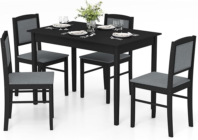 NAFORT Kitchen Table Set for 4, Mid-Century Modern Dining Table and Chairs Set of 4, Farmhouse Dinner Table Set w/ 4 Upholstered Chairs, Rubber Wood Dinette Set for Kitchen& Dining, Restaurant