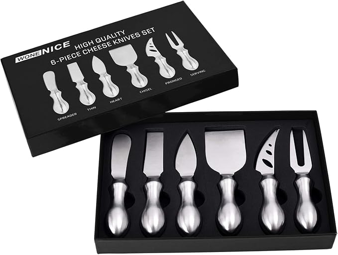 WoneNice Cheese Knife Set, 6-Piece Stainless Steel Knives