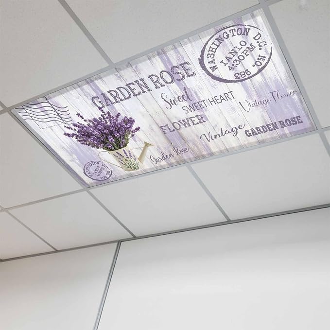 Fluorescent Light Covers for Ceiling Lights Lavender Flower Magnetic Light
