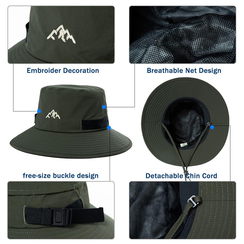 TOP-EX Waterproof Mens Bucket Sun Bucket Hat, Boonie Hiking Fishing Beach Safari Hats for Summer Rain Cap Shade Outdoor - UV Protection SPF Wide Brim Sunhat, Green XL/XXL