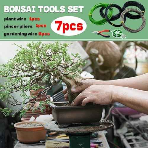Bonsai Wire 7pcs-5 Rolls of Aluminum Bonsai Training Wire, Cutting Pliers and Plant Ties with Cutter 50 Meter Bonsai Tool Set, Adjustable Anodized Wire 1/1.5/2.0 mm for Bonsai Tree Training DIY Tools