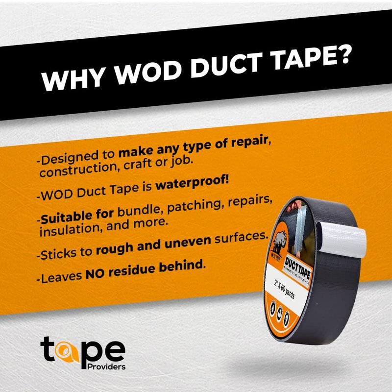 WOD DTC10 Advanced Strength Industrial Grade White Duct Tape, 1/2 inch x 60 ft. Waterproof, UV Resistant For Crafts & Home Improvement
