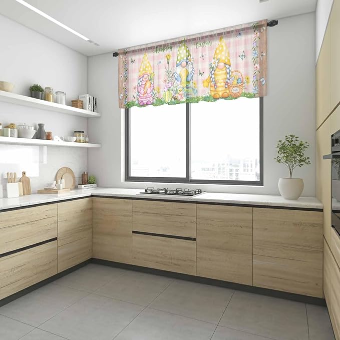 Happy Easter Sheer Valances for Windows 42"x18", Light Filtering Kitchen