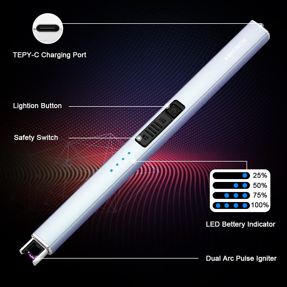ARECTECH Electric Candle Lighter with Type-C Cable Rechargeable Plasma Arc Lighter for Candle Camping Kitchen Stove Birthday Gift for Man Women Wife Blue