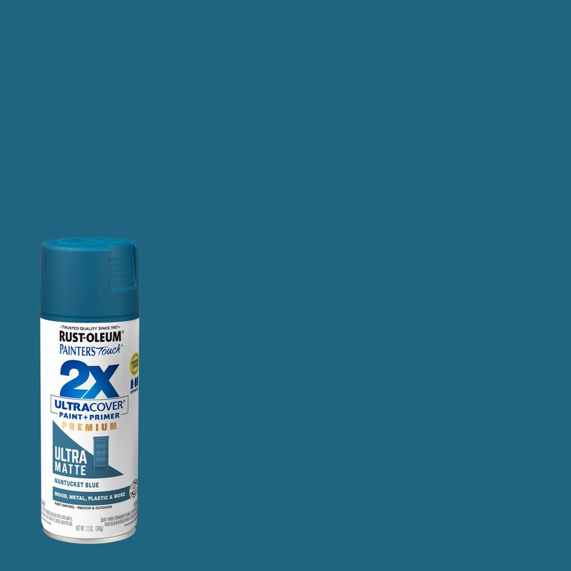 Rust-Oleum 331188-6PK Painter's Touch 2X Ultra Cover Spray Paint, 12 oz, Ultra Matte Nantucket Blue, 6 Pack