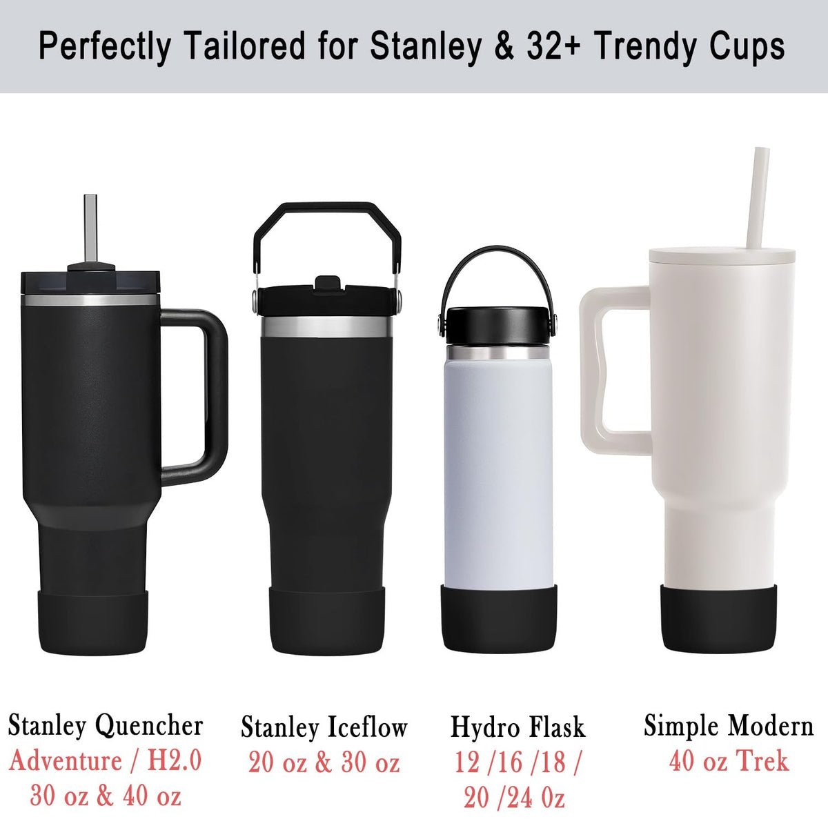 KTKUDY 2-Pack Silicone Boot for Stanley Tumbler 40 oz 30 oz 20 oz & Hydro Flask 12-24 oz - Cup Boot Fit Select Yeti, Simple Modern, Owala Water Bottle - Bottom Cover Accessories