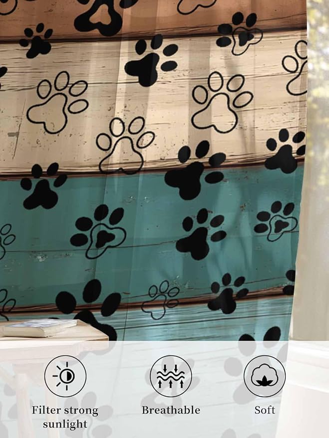 Sheer Curtains 72 Inches Long, Vintage Farmhouse Country Wooden Grain Privacy