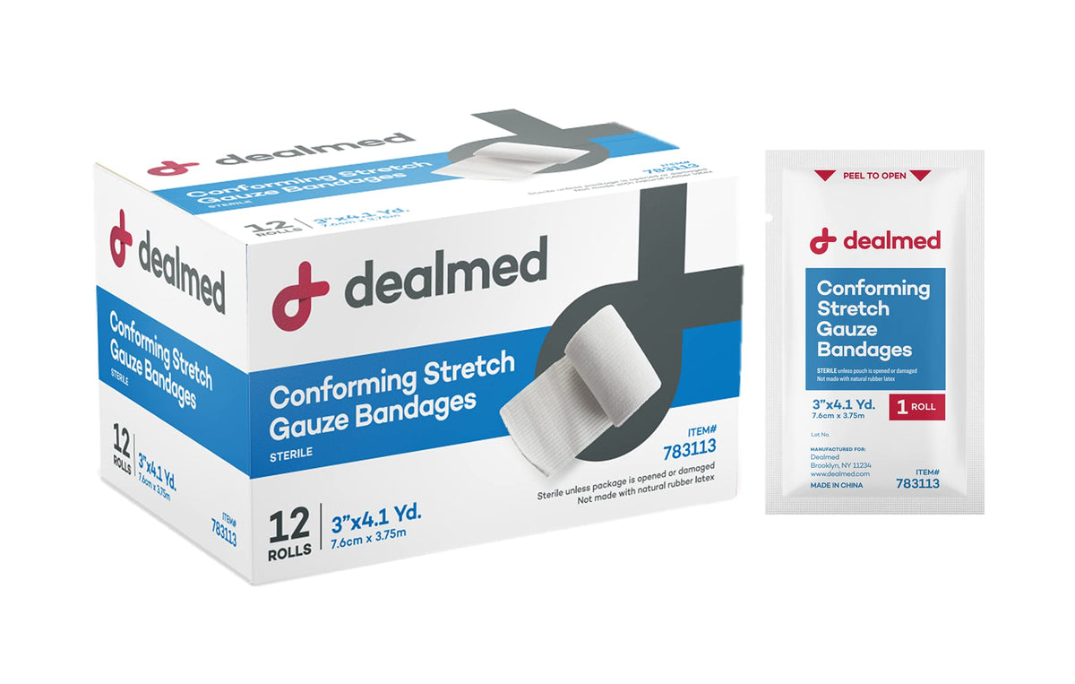 Dealmed Sterile Conforming Stretch Gauze 3 in - Latex Free - 12 Rolls