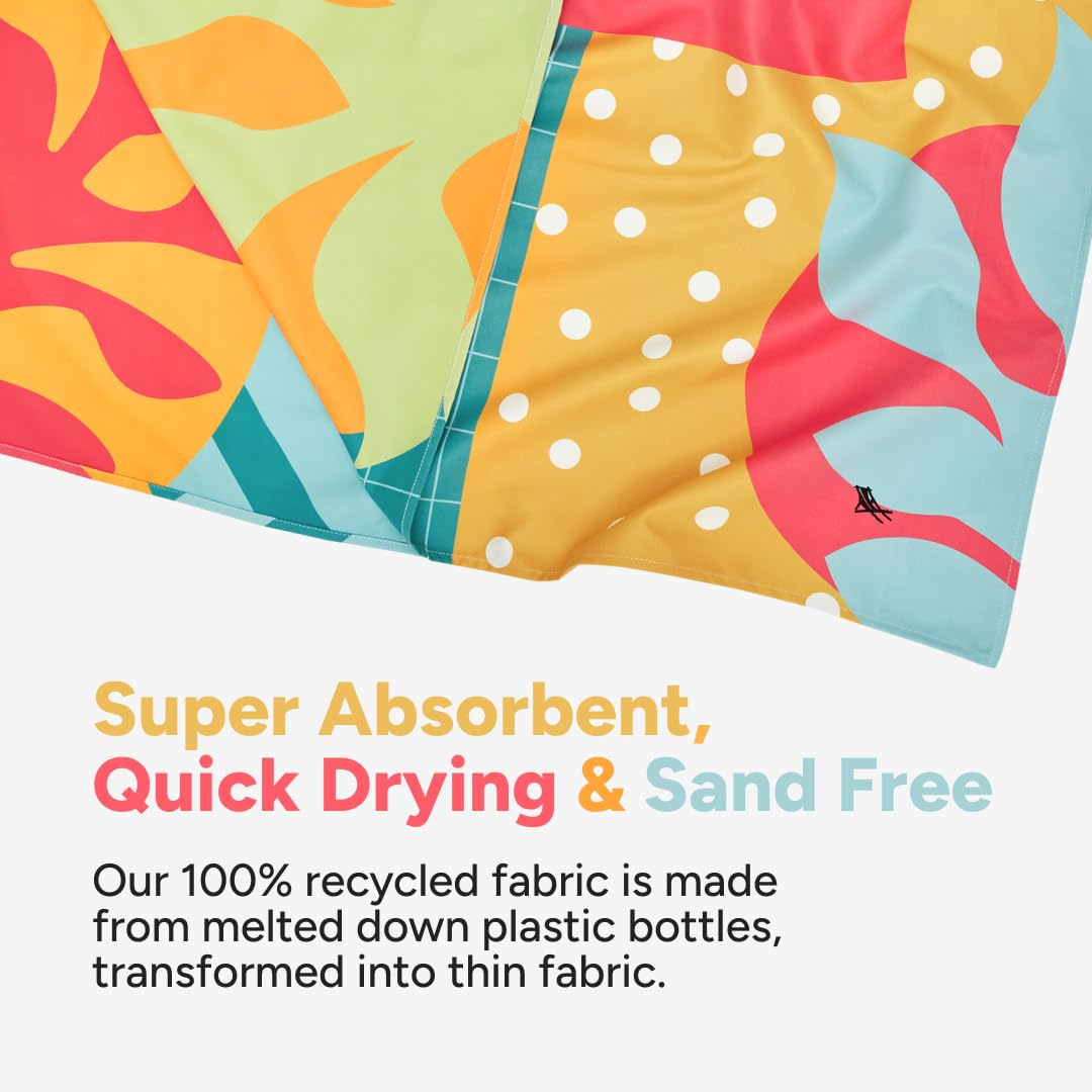 Dock & Bay Beach Towel - Quick Dry, Sand Free - Compact, Lightweight - 100% Recycled - Includes Bag - Good Times & Tan Lines - Large (160x90cm, 63x35)