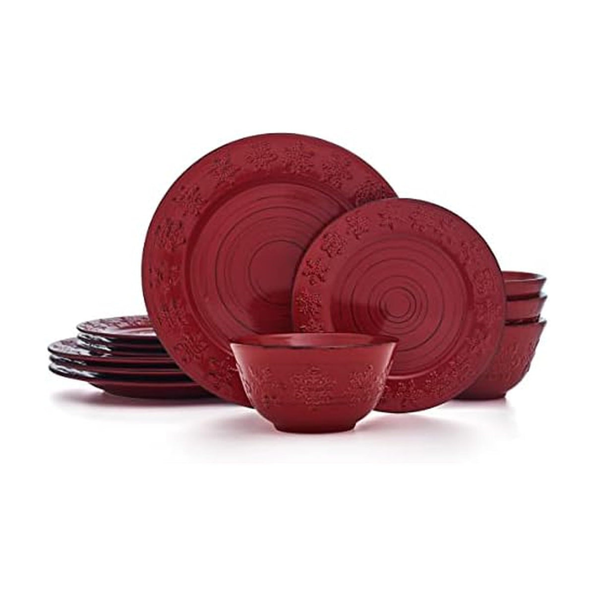 Pfaltzgraff Trellis White 16-Piece Stoneware Dinnerware Set, Service for 4, Distressed White Finish, Microwave & Dishwasher Safe Plates and Bowls