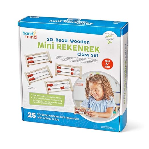 hand2mind Mini 20-Bead Wooden Rekenrek Class Set, Number Rack for Kids, Abacus for Kids, Counting Beads, Math Counters, Educational Toys for Elementary, Math Manipulatives (Set of 25)
