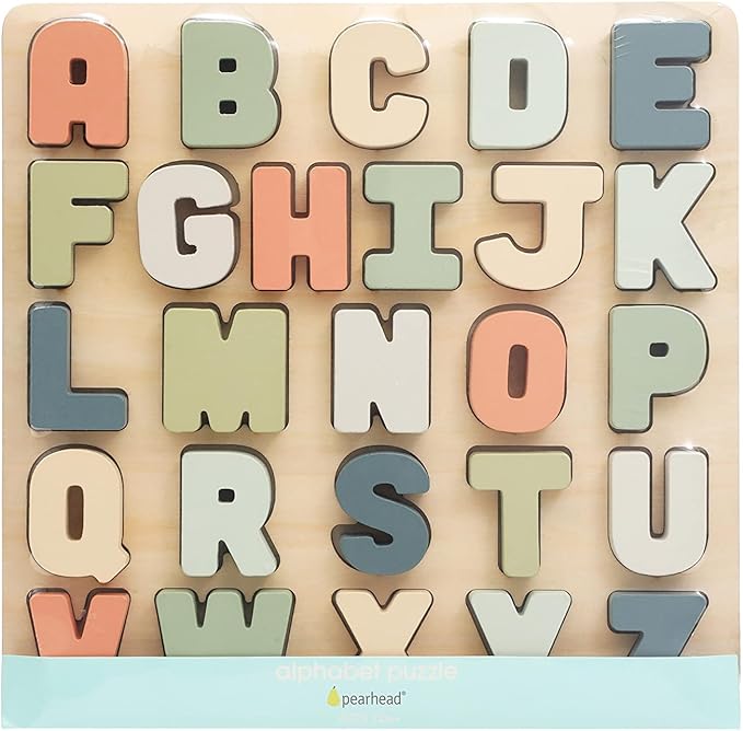 Pearhead Wooden Alphabet Puzzle, ABC Learning Toy for Toddlers, Montessori Educational Play, Spring Easter Basket Gift