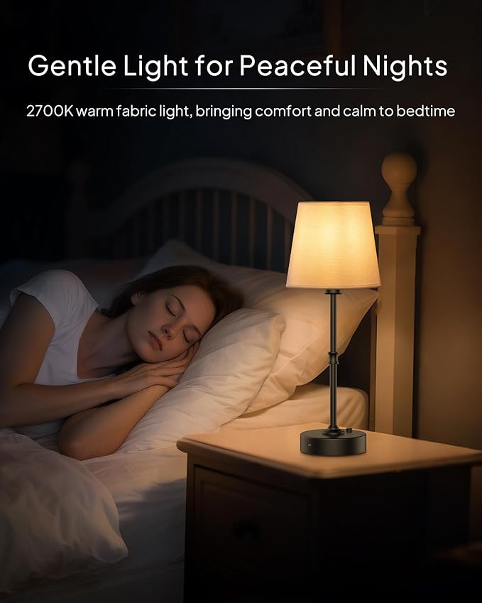 EppieBasic Cordless Table Lamp Rechargeable: Fast Charging & Long Lasting - 2700K Warm Light Vintage Brass Lamps - Dinning Living Room Bedroom - Black